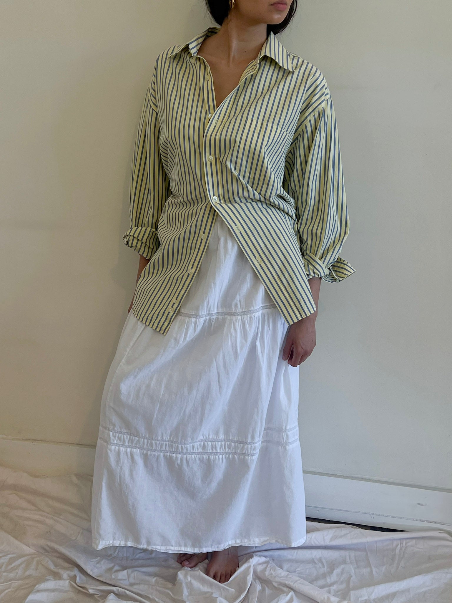 yellow & blue striped button up