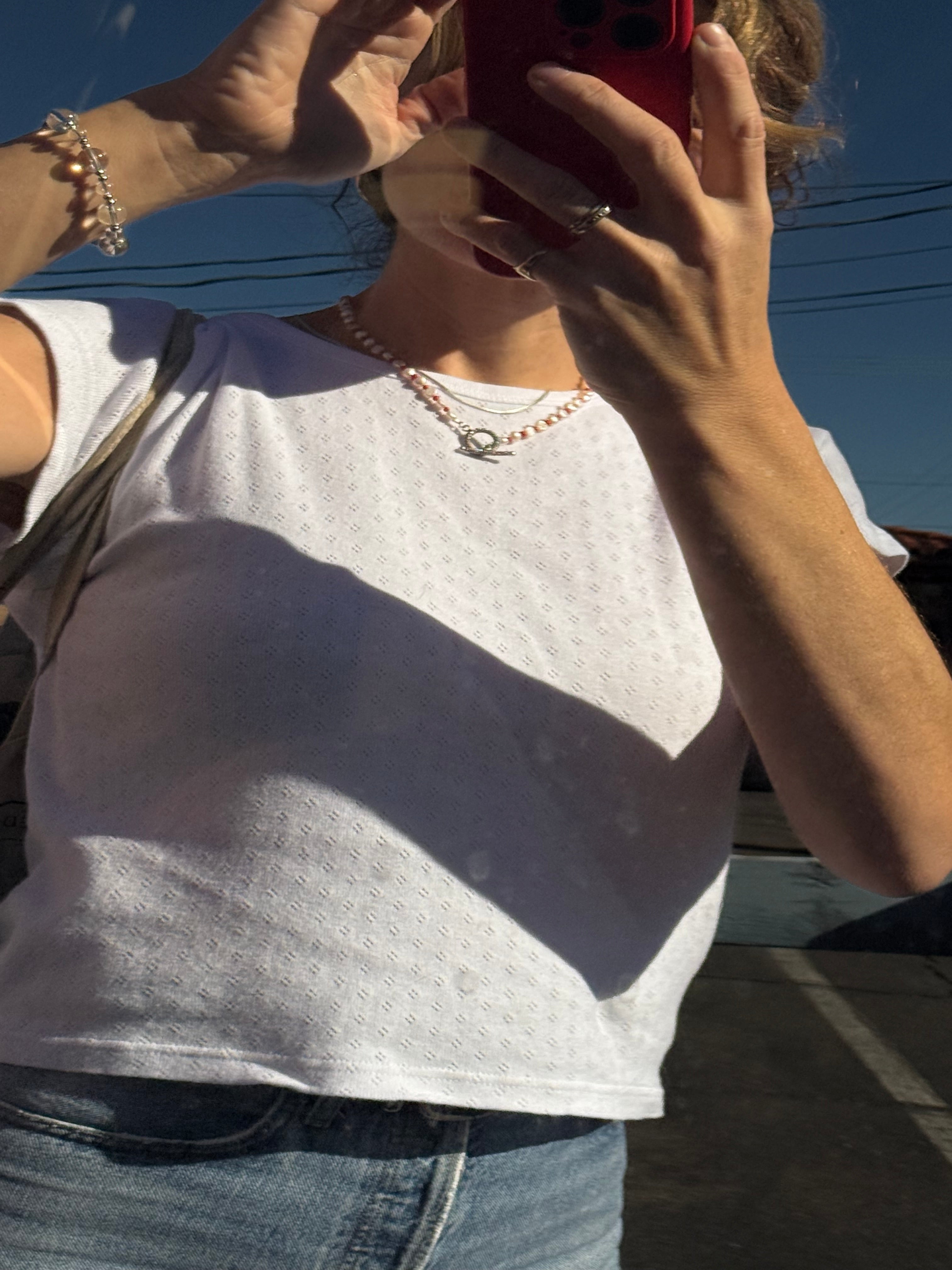 pearl & red necklace