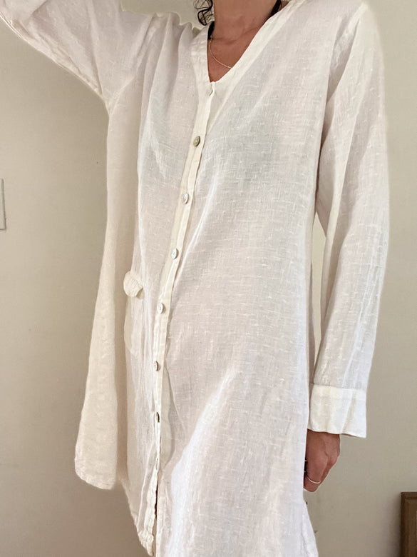 linen button front dress