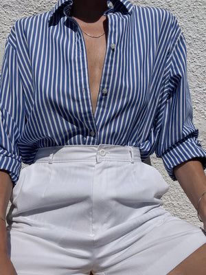 dark blue striped button up