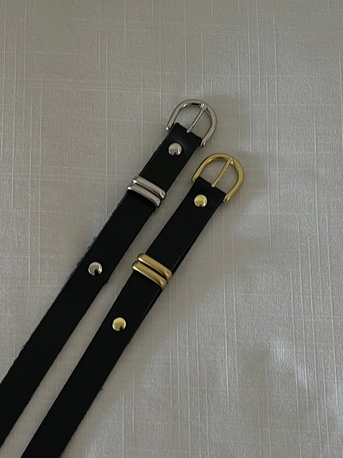 black leather belt - silver double loop