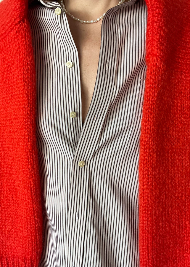 brown striped button-up