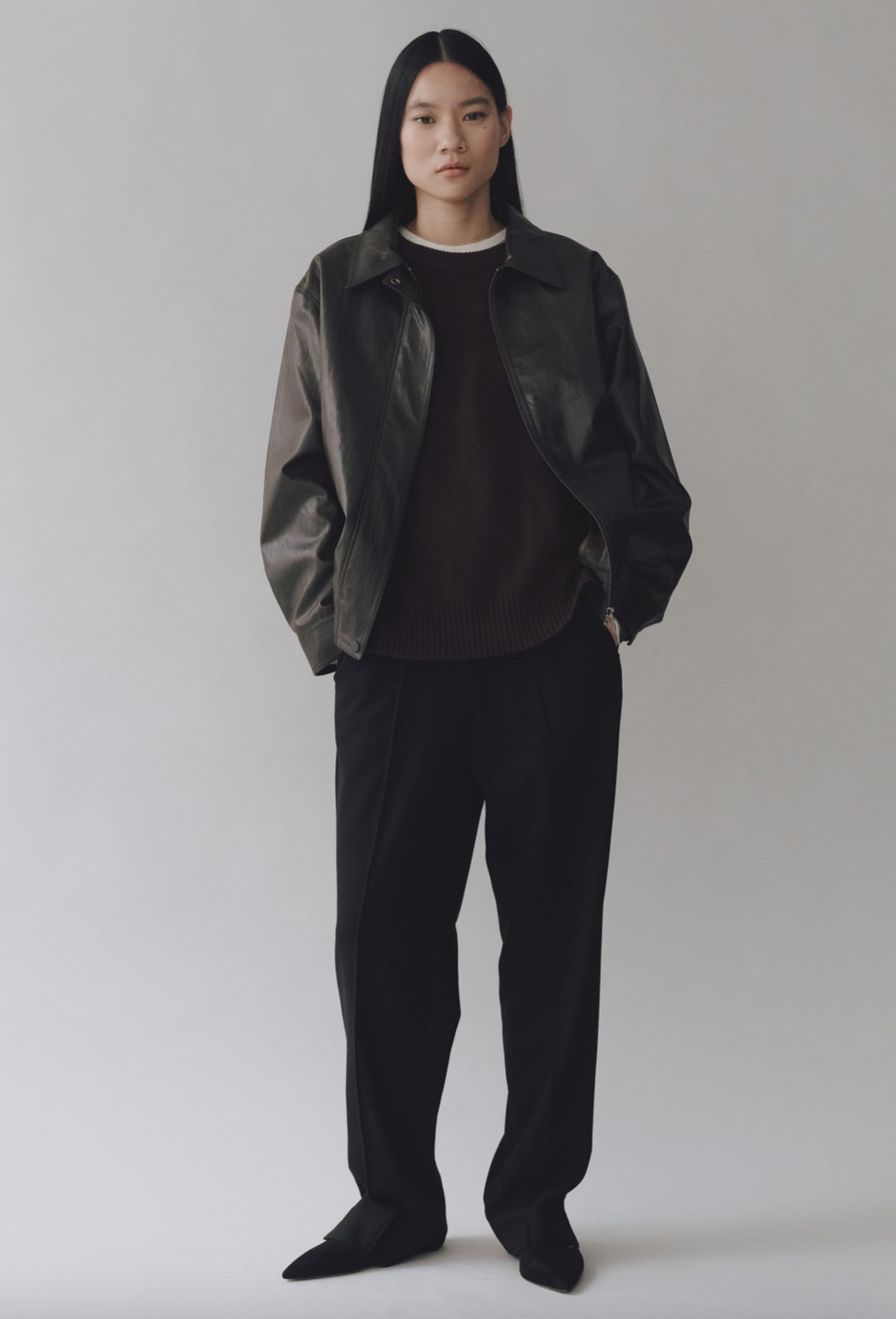 vegan leather blouson jacket | brown