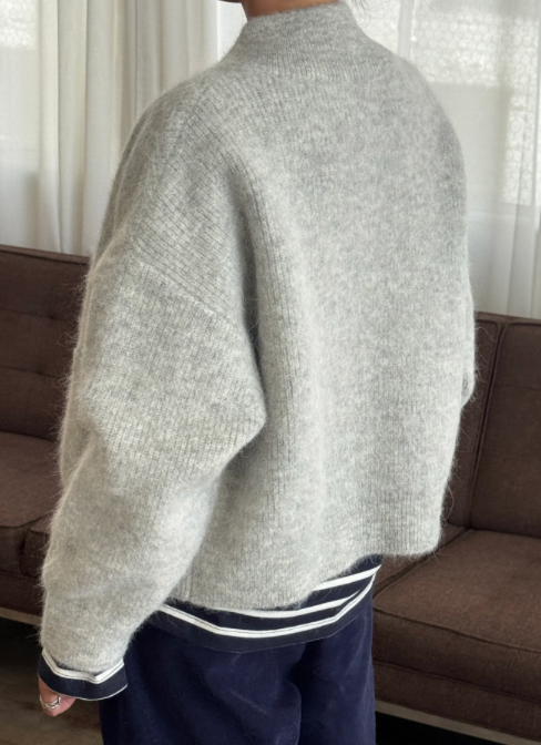 alpaca zip front sweater | light grey