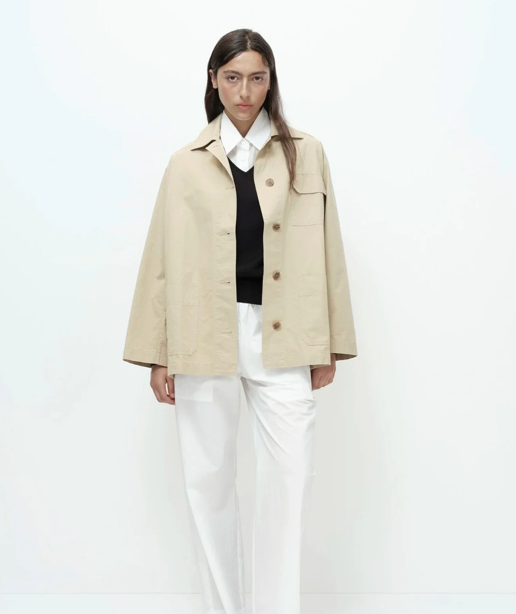 linen blend work jacket | beige