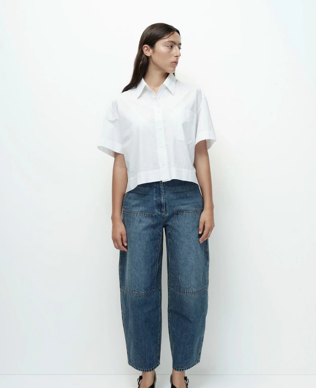Barrel leg patch denim