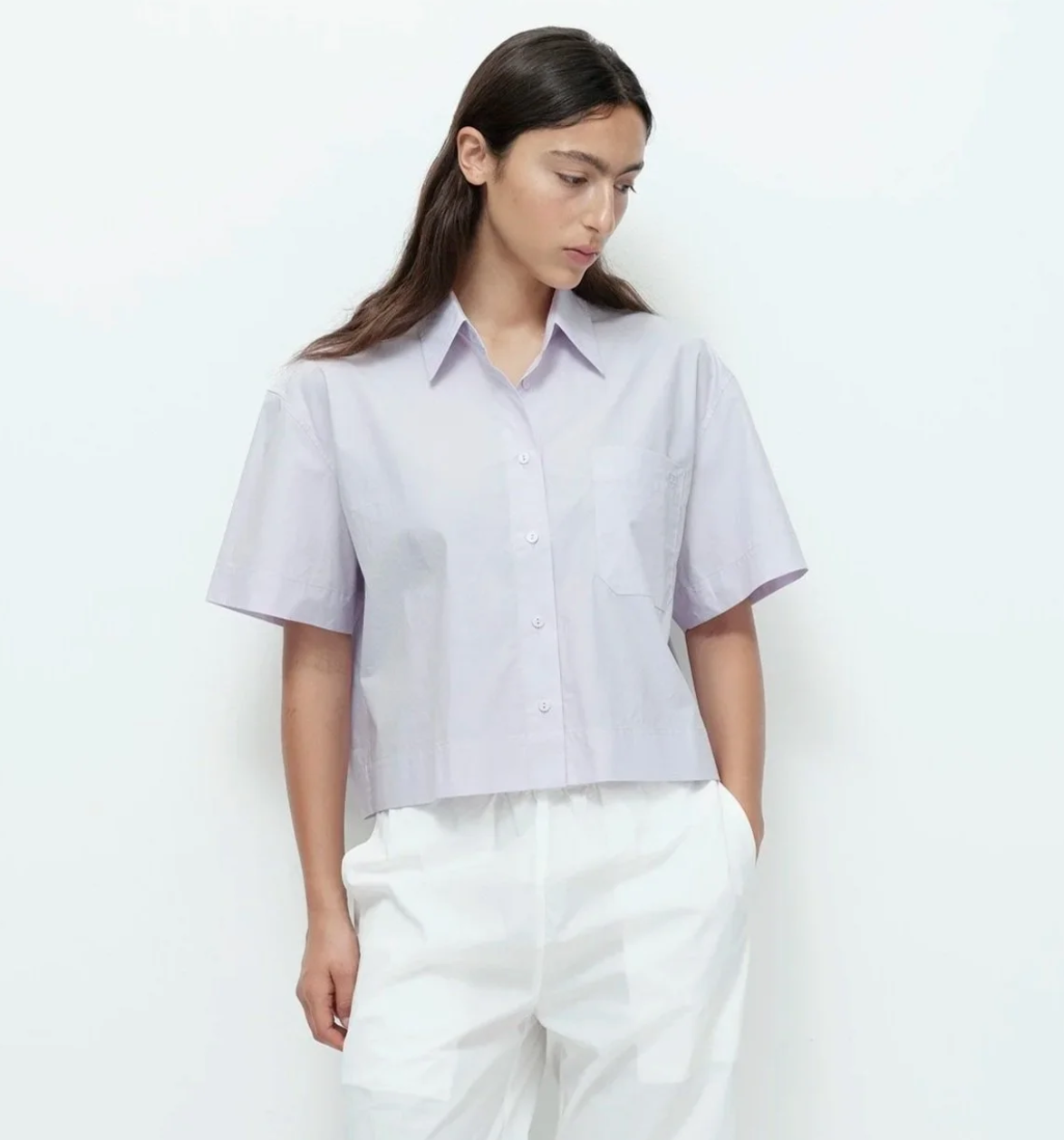 short sleeve cotton shirt | lavender