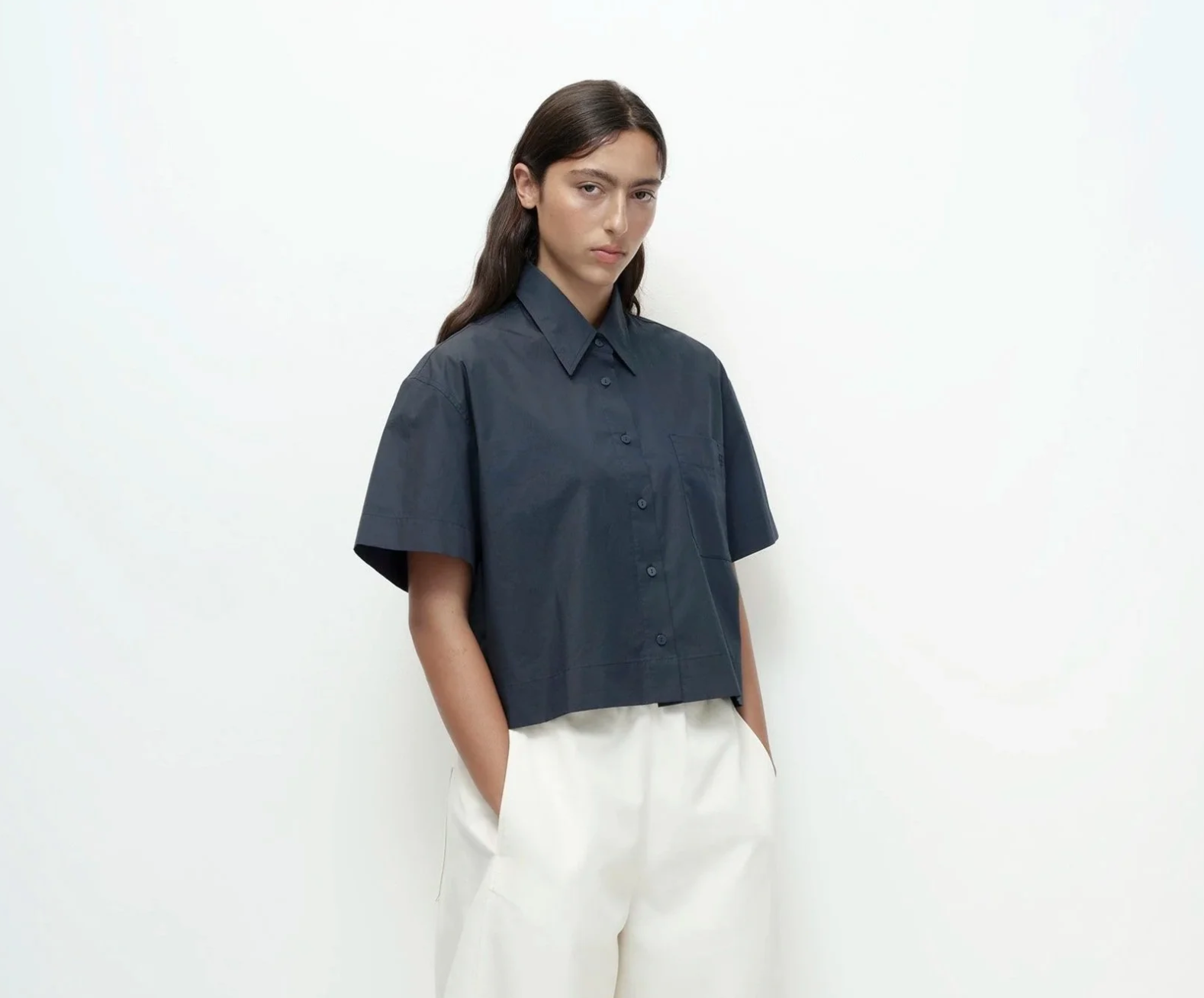 short sleeve cotton shirt | navy