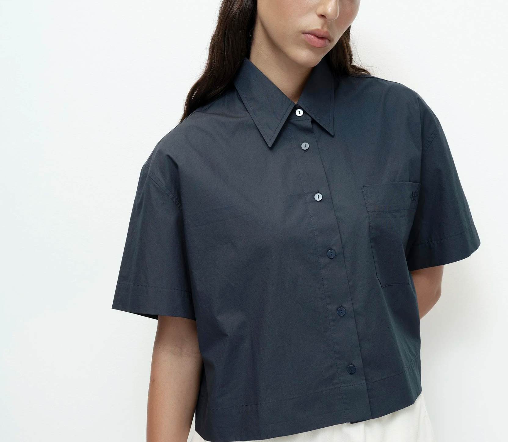 short sleeve cotton shirt | navy