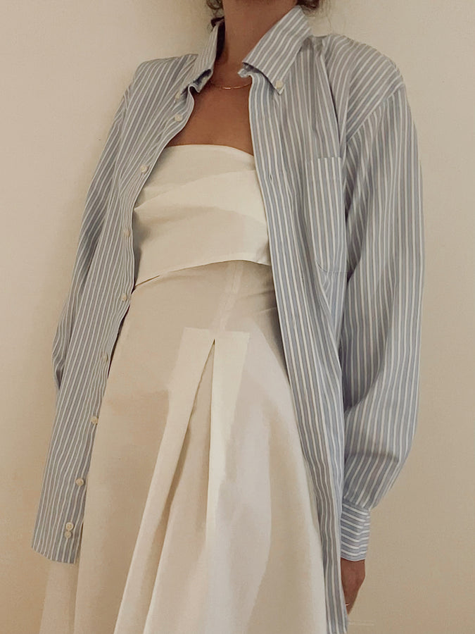 light blue striped button up