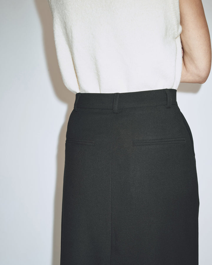 wool blend midi skirt | black