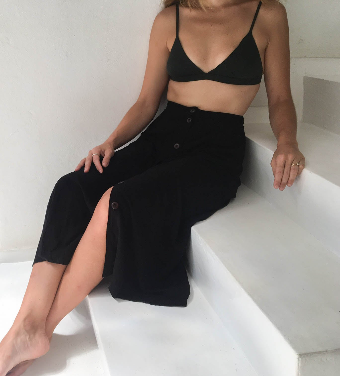 paneled button front skirt | black