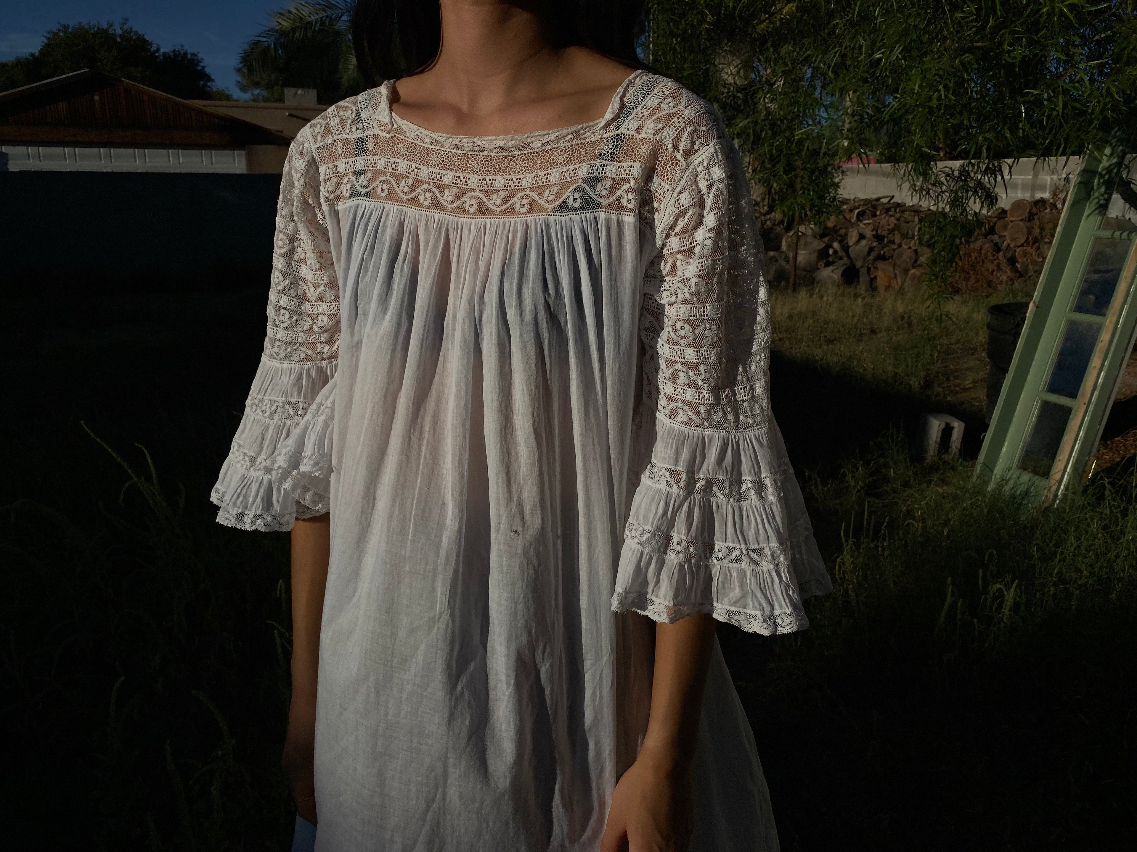 antique lace bell sleeve dress
