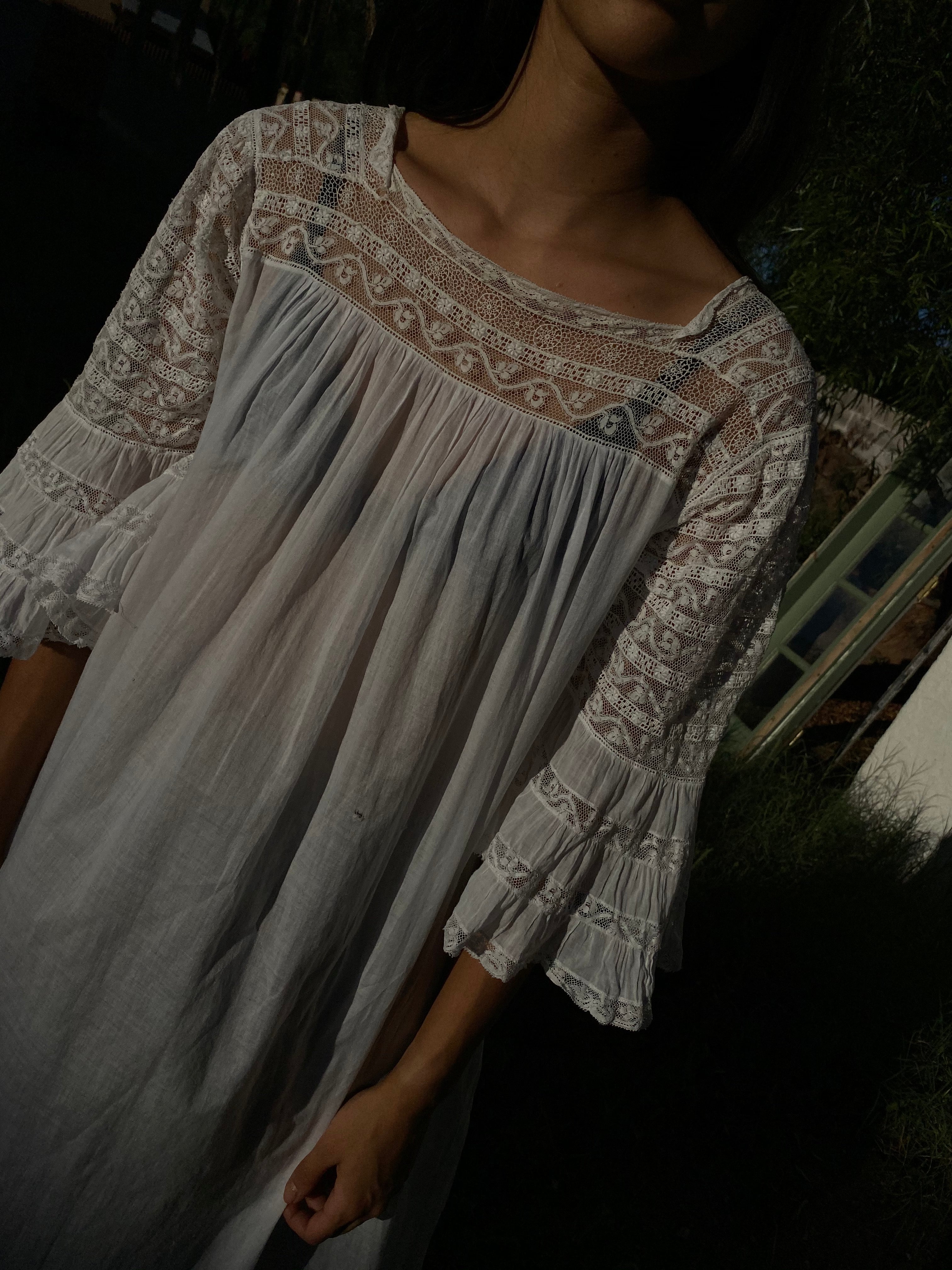 antique lace bell sleeve dress