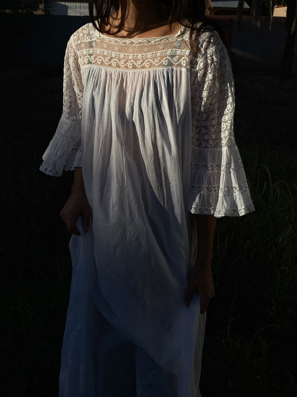 antique lace bell sleeve dress