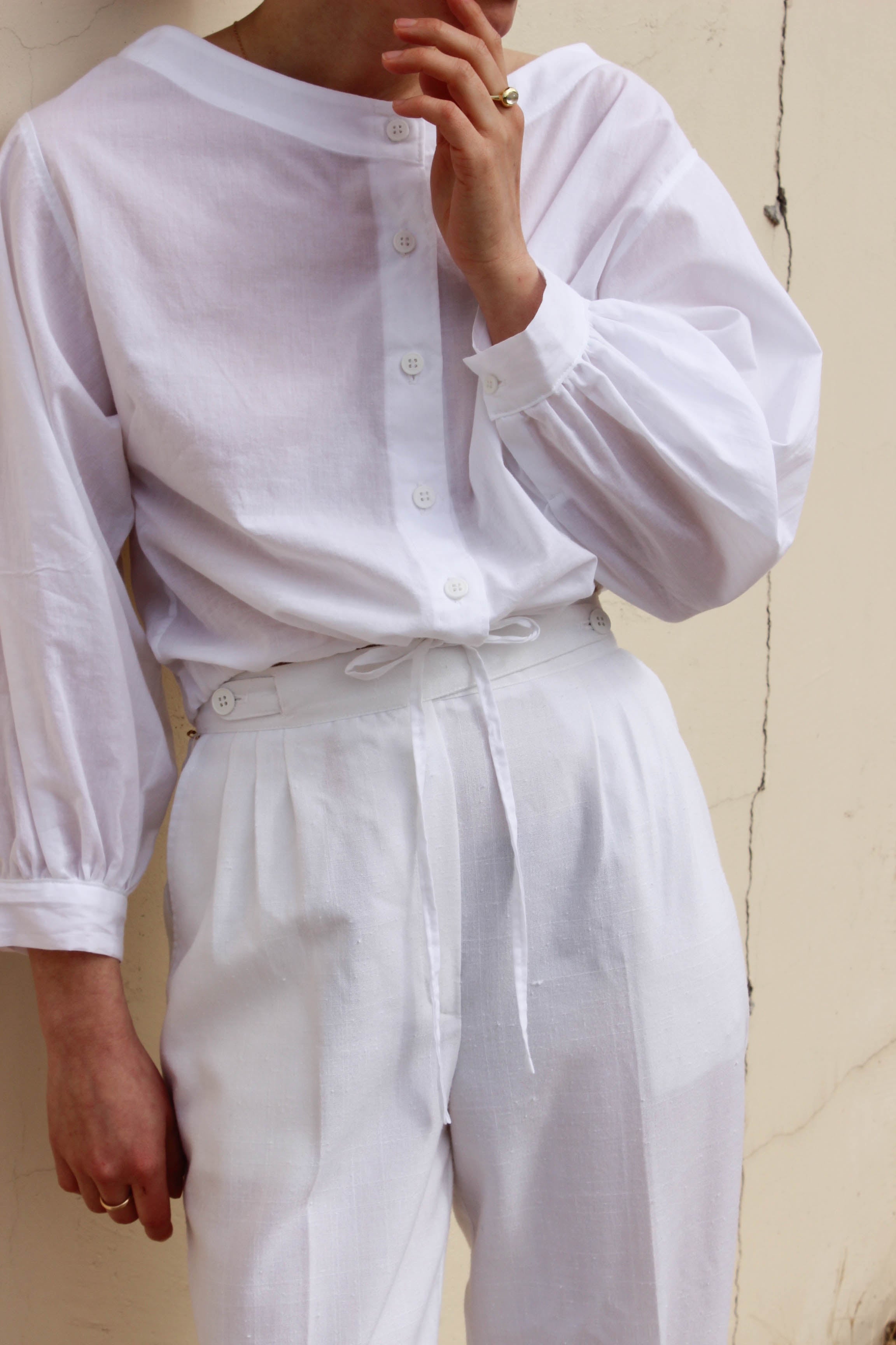 full sleeve drawstring blouse | white