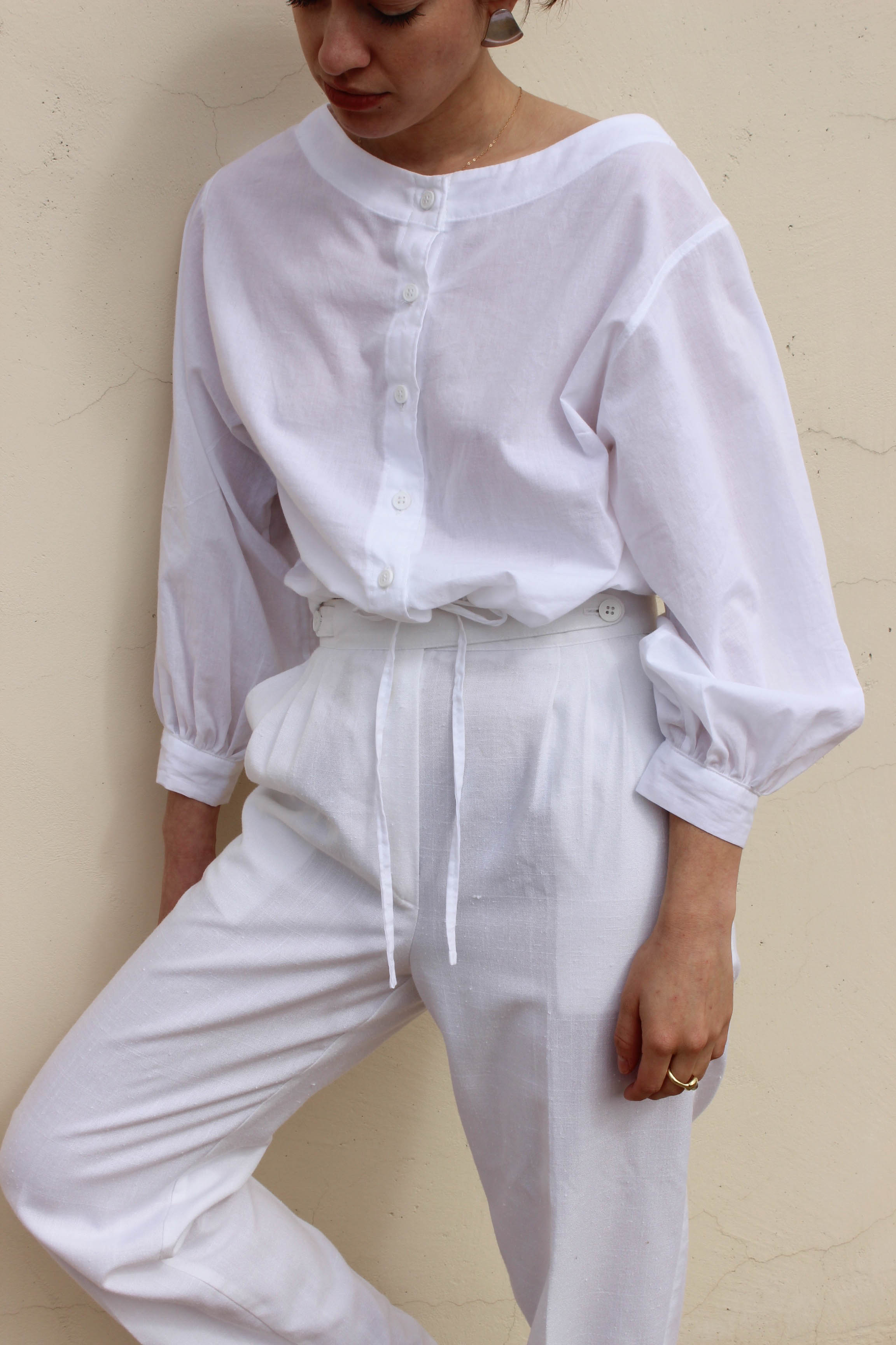 full sleeve drawstring blouse | white