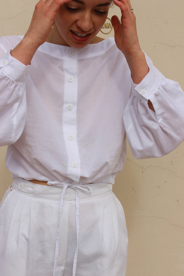 full sleeve drawstring blouse | white
