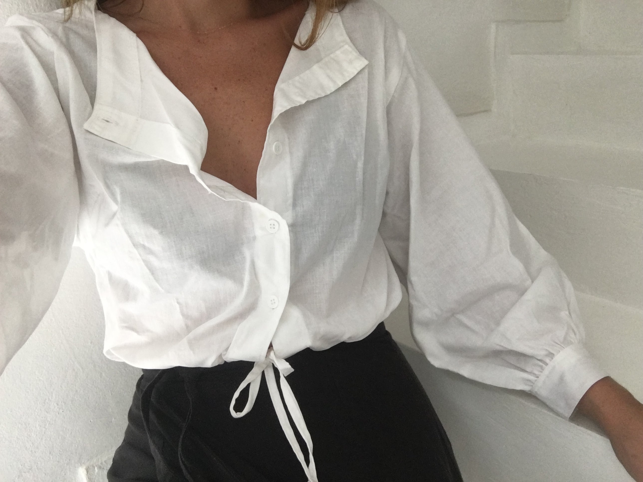 full sleeve drawstring blouse | white