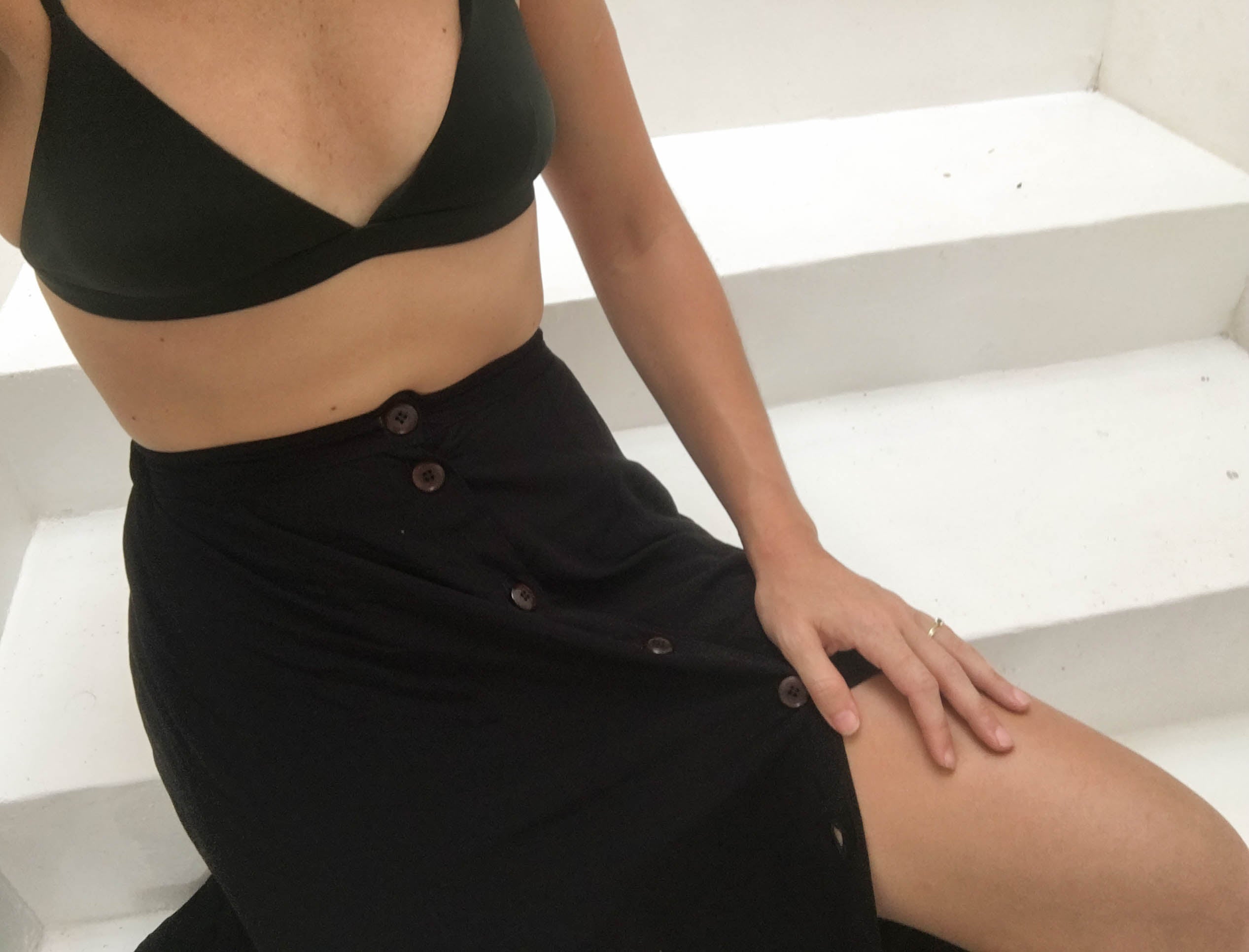 paneled button front skirt | black