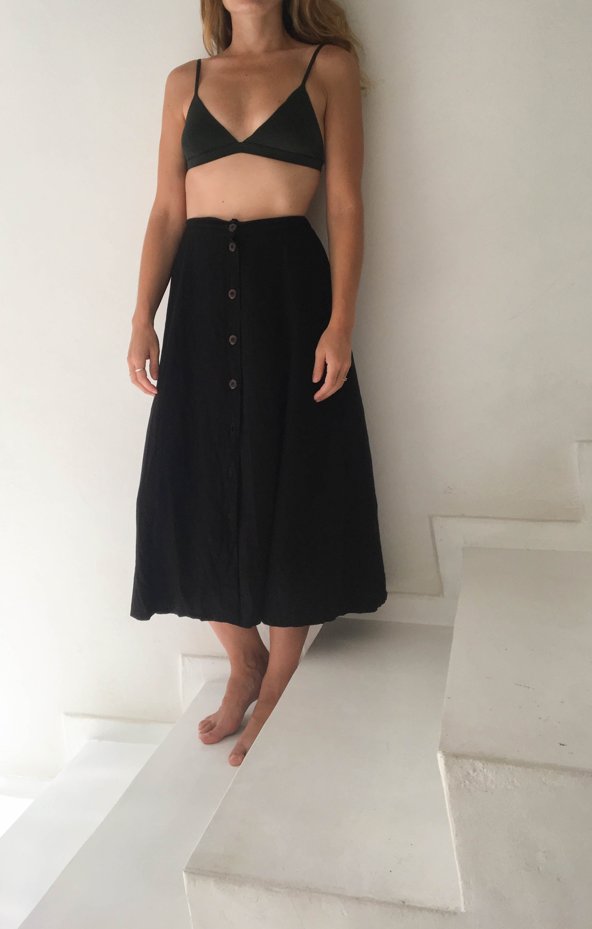 paneled button front skirt | black