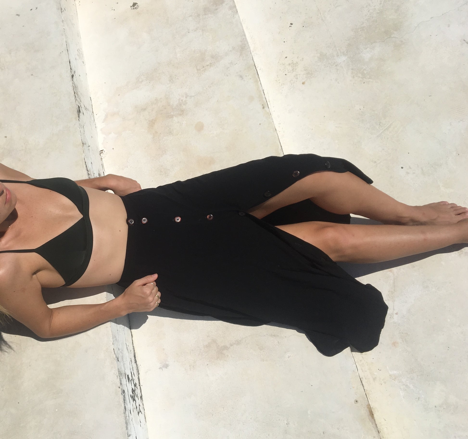 paneled button front skirt | black