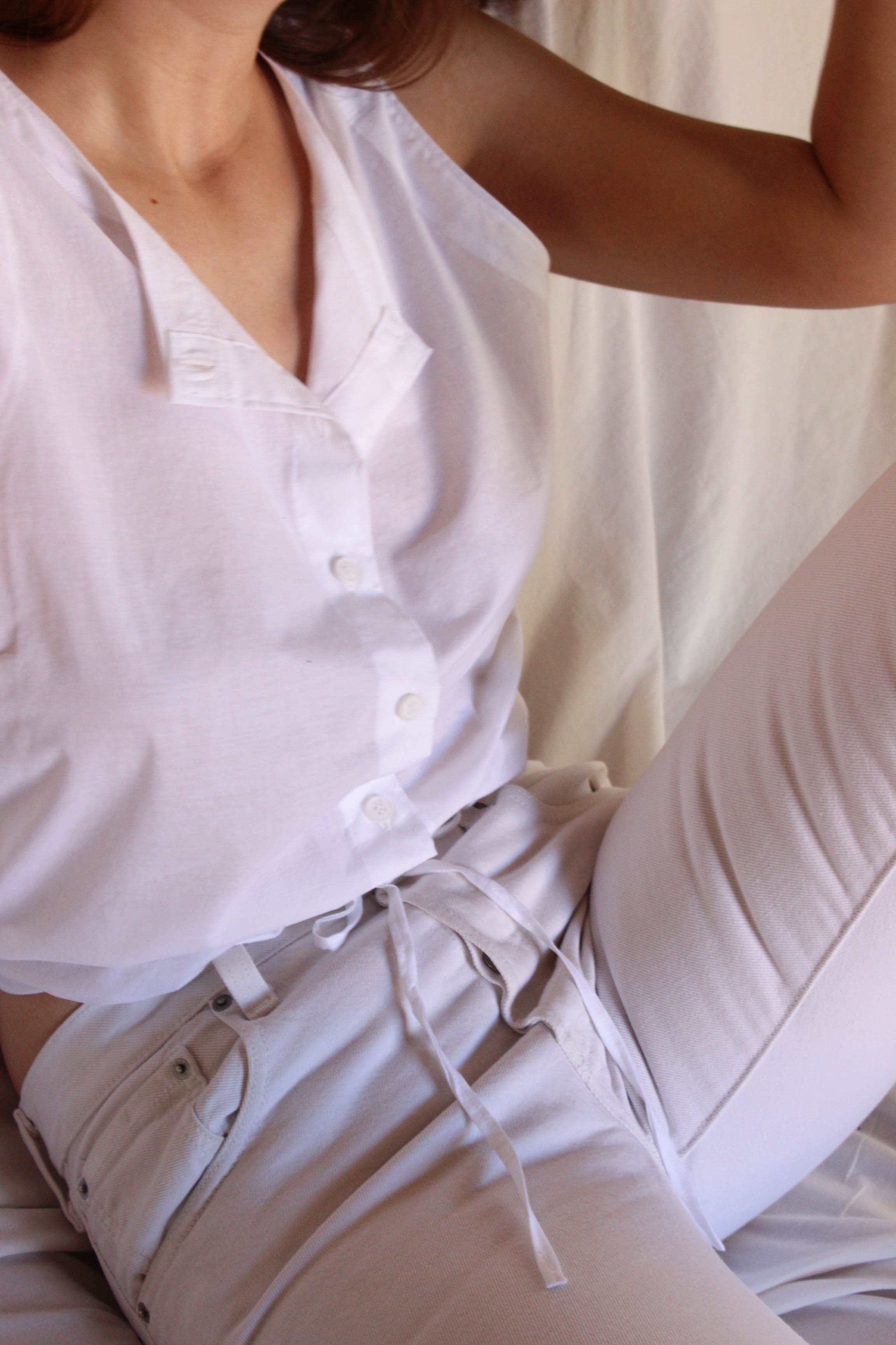 drawstring tie tank | white