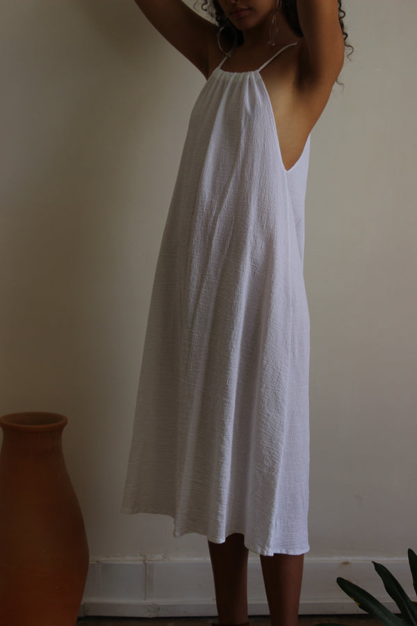 reversible tie dress | white