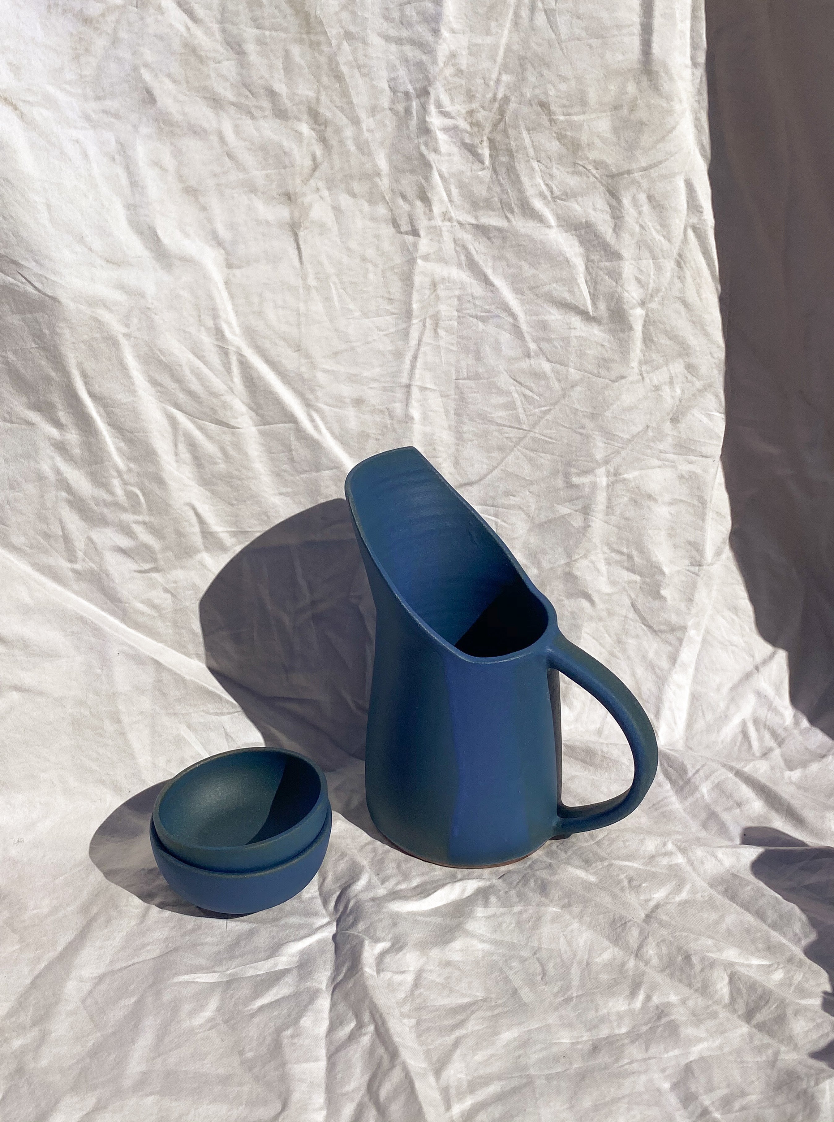 blue pitcher