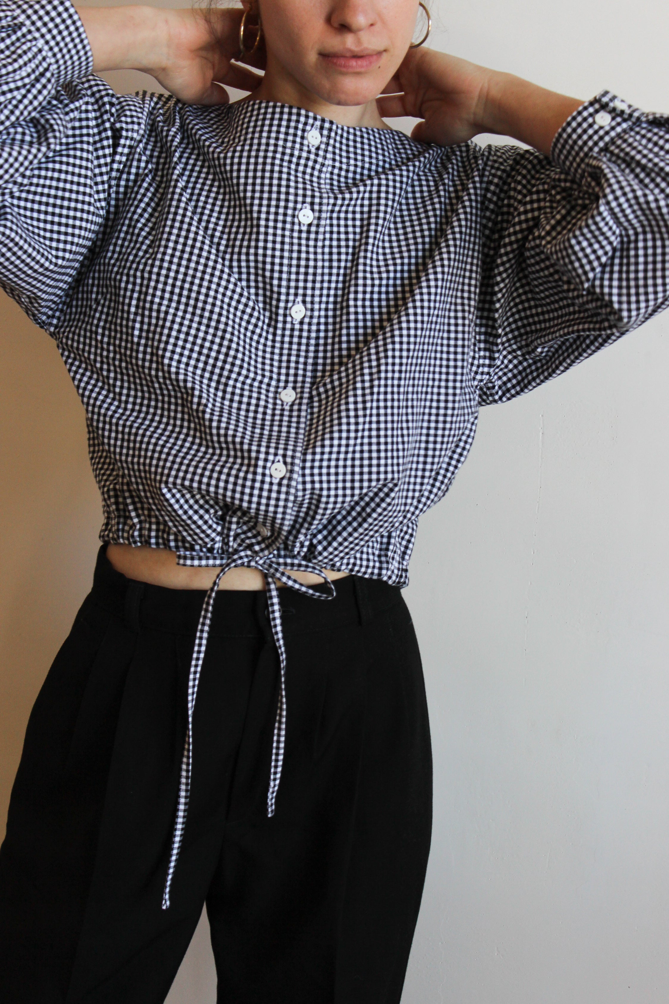 full sleeve drawstring blouse | gingham
