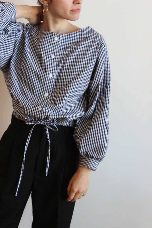 full sleeve drawstring blouse | gingham