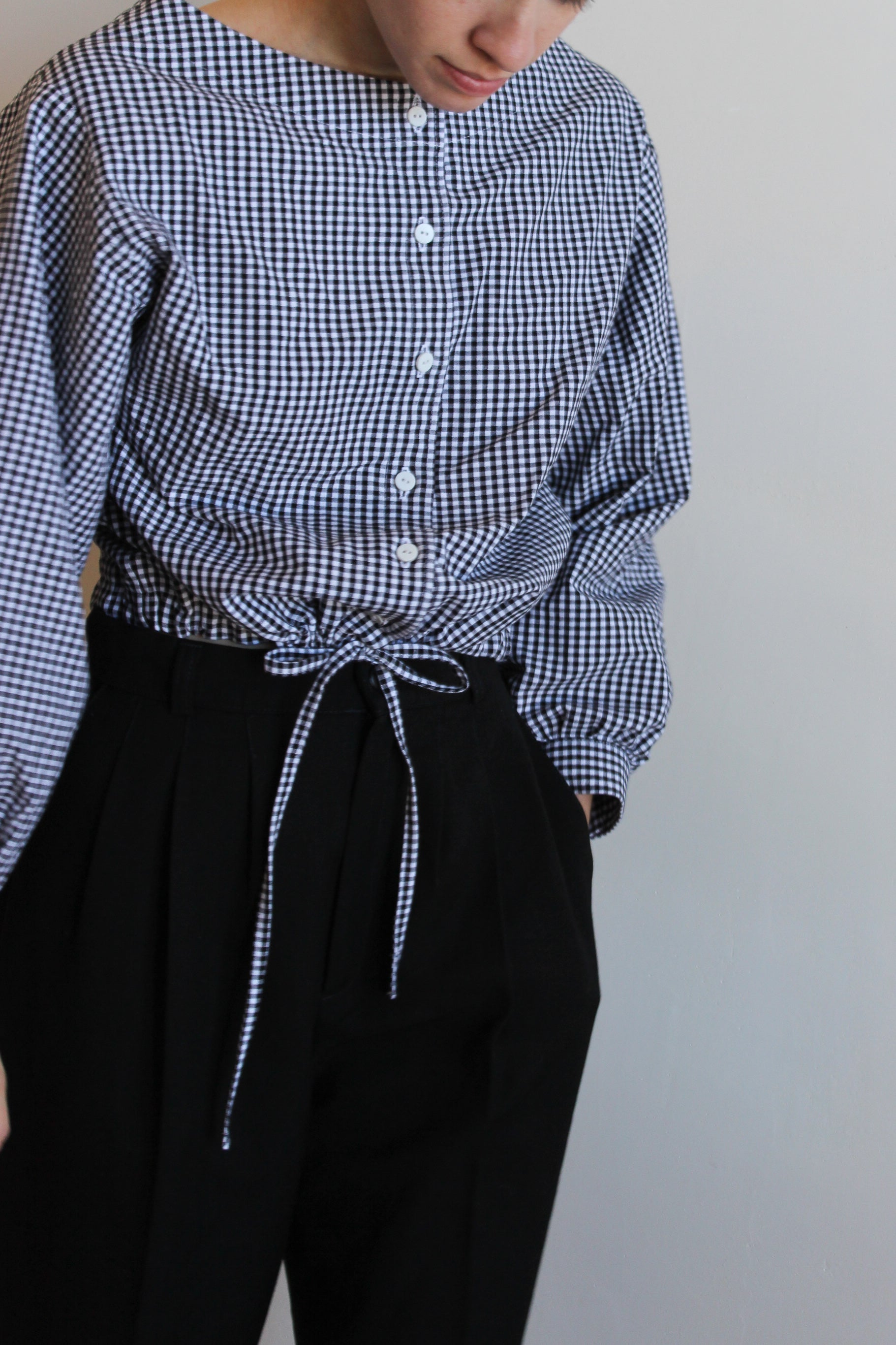 full sleeve drawstring blouse | gingham