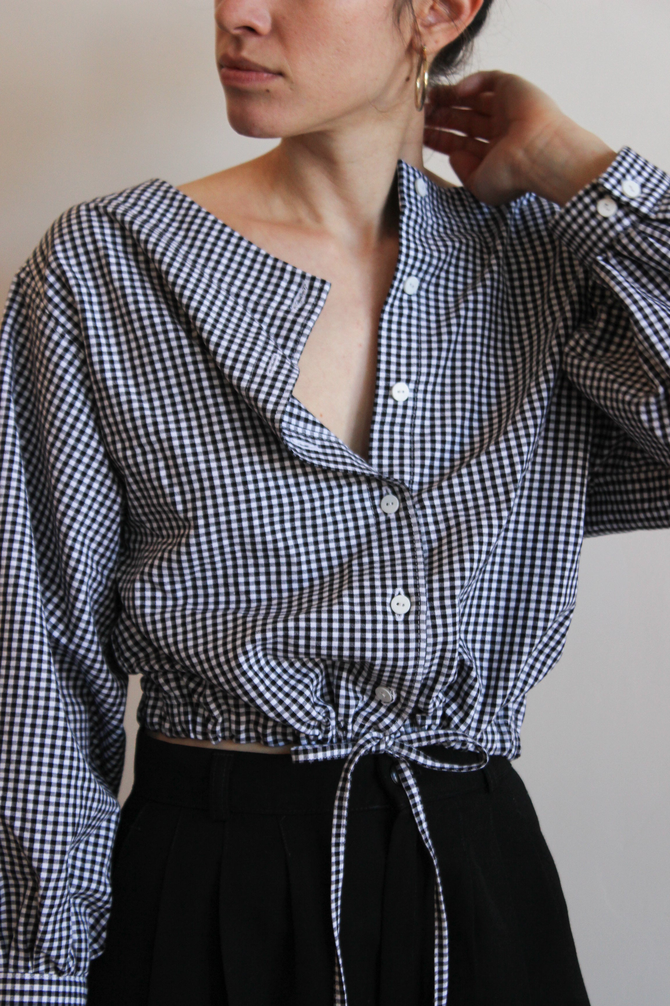 full sleeve drawstring blouse | gingham