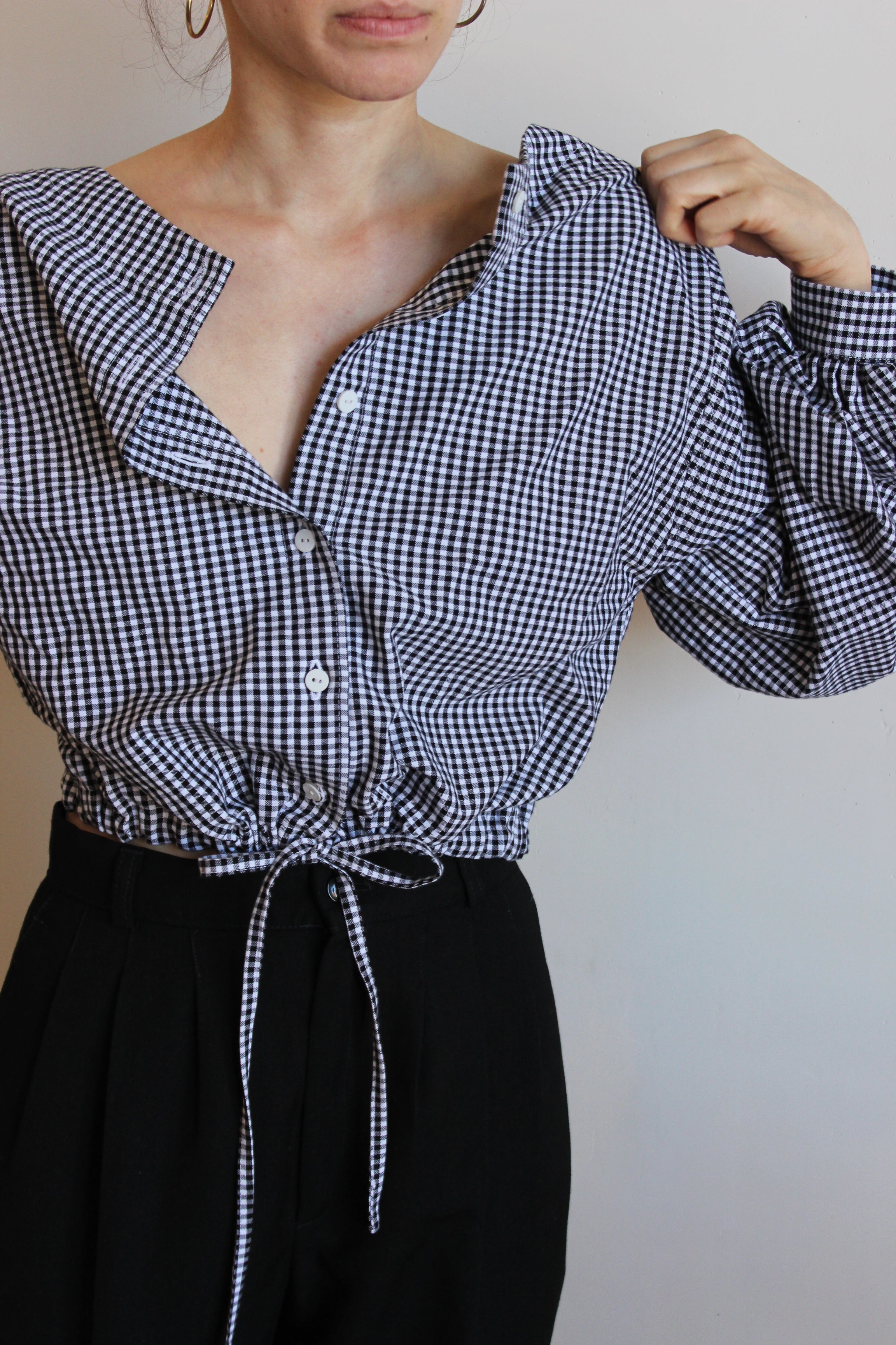 full sleeve drawstring blouse | gingham