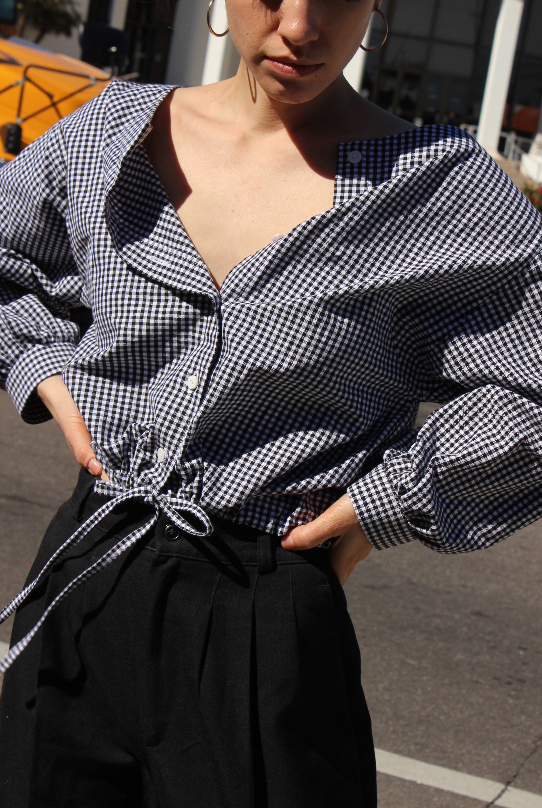 full sleeve drawstring blouse | gingham