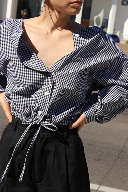 full sleeve drawstring blouse | gingham