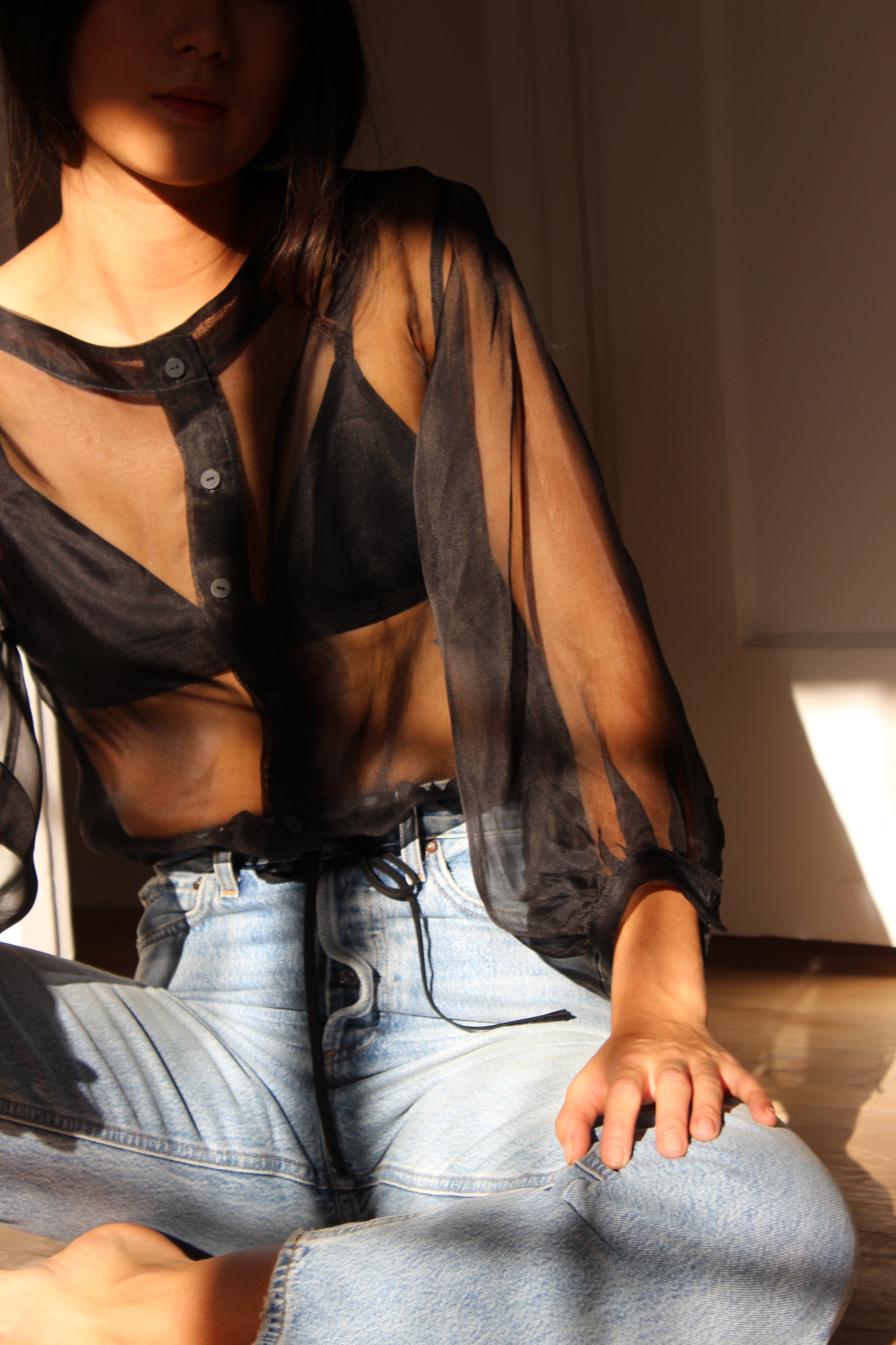 full sleeve drawstring blouse | organza