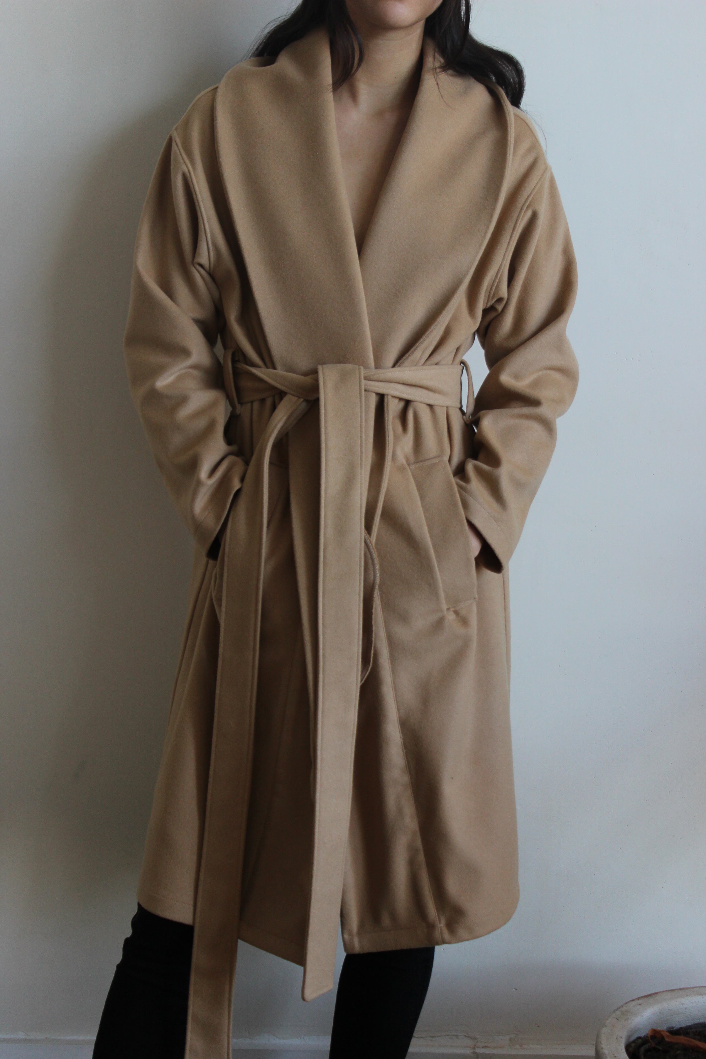 robe coat | camel & black