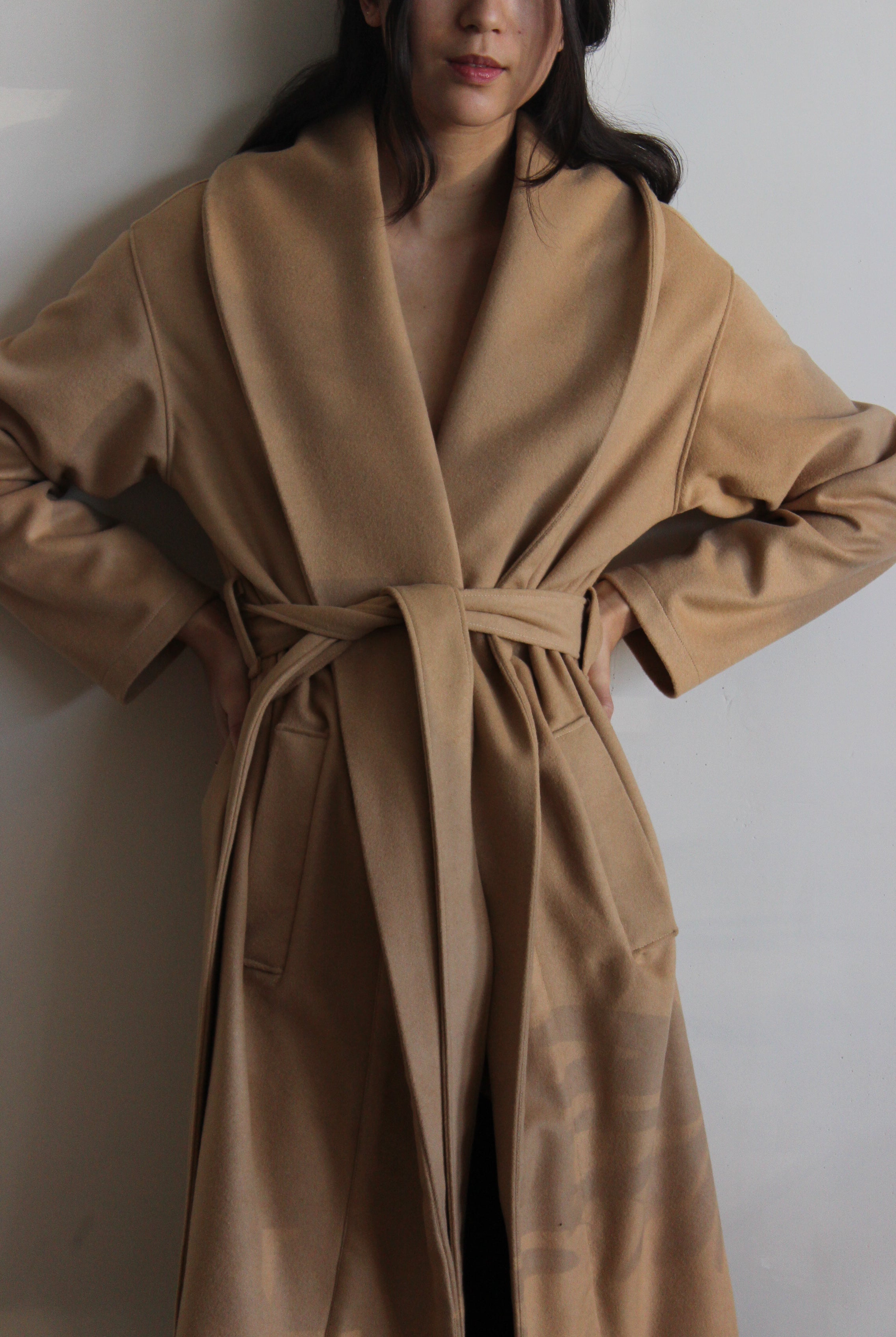 robe coat | camel & black