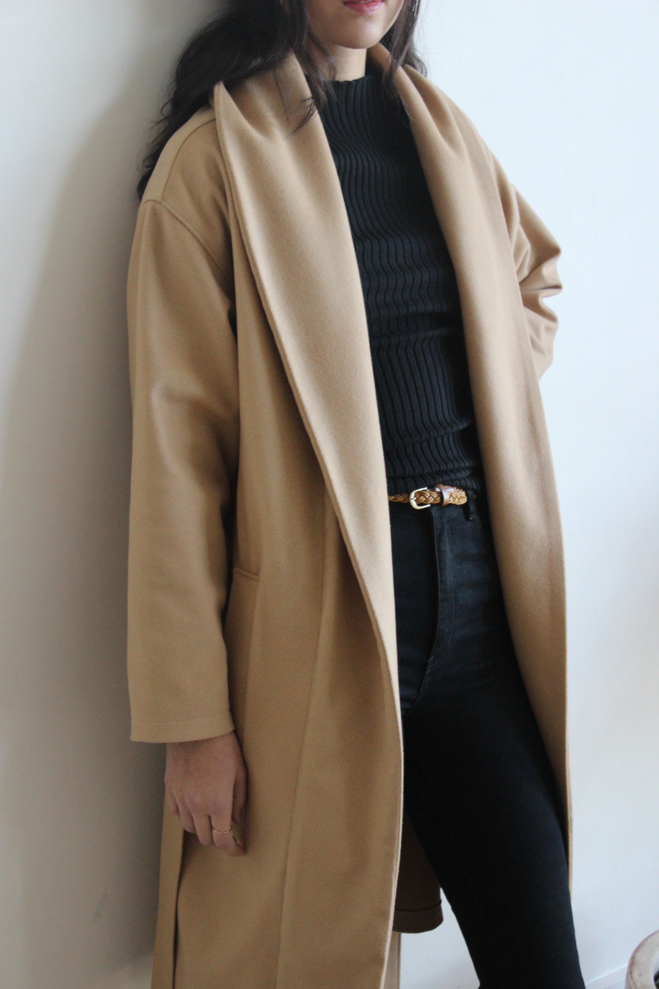 robe coat | camel & black