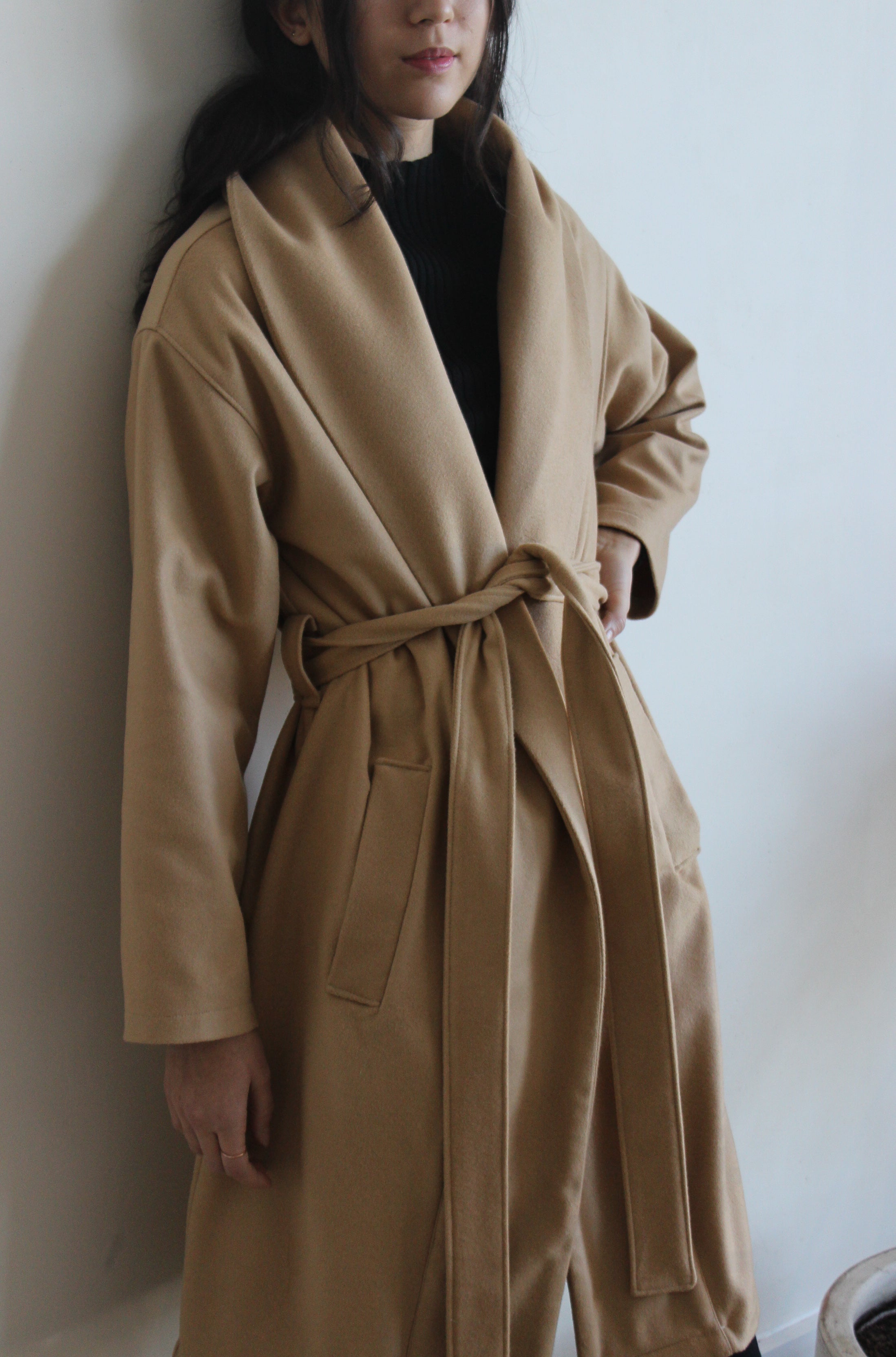 robe coat | camel & black