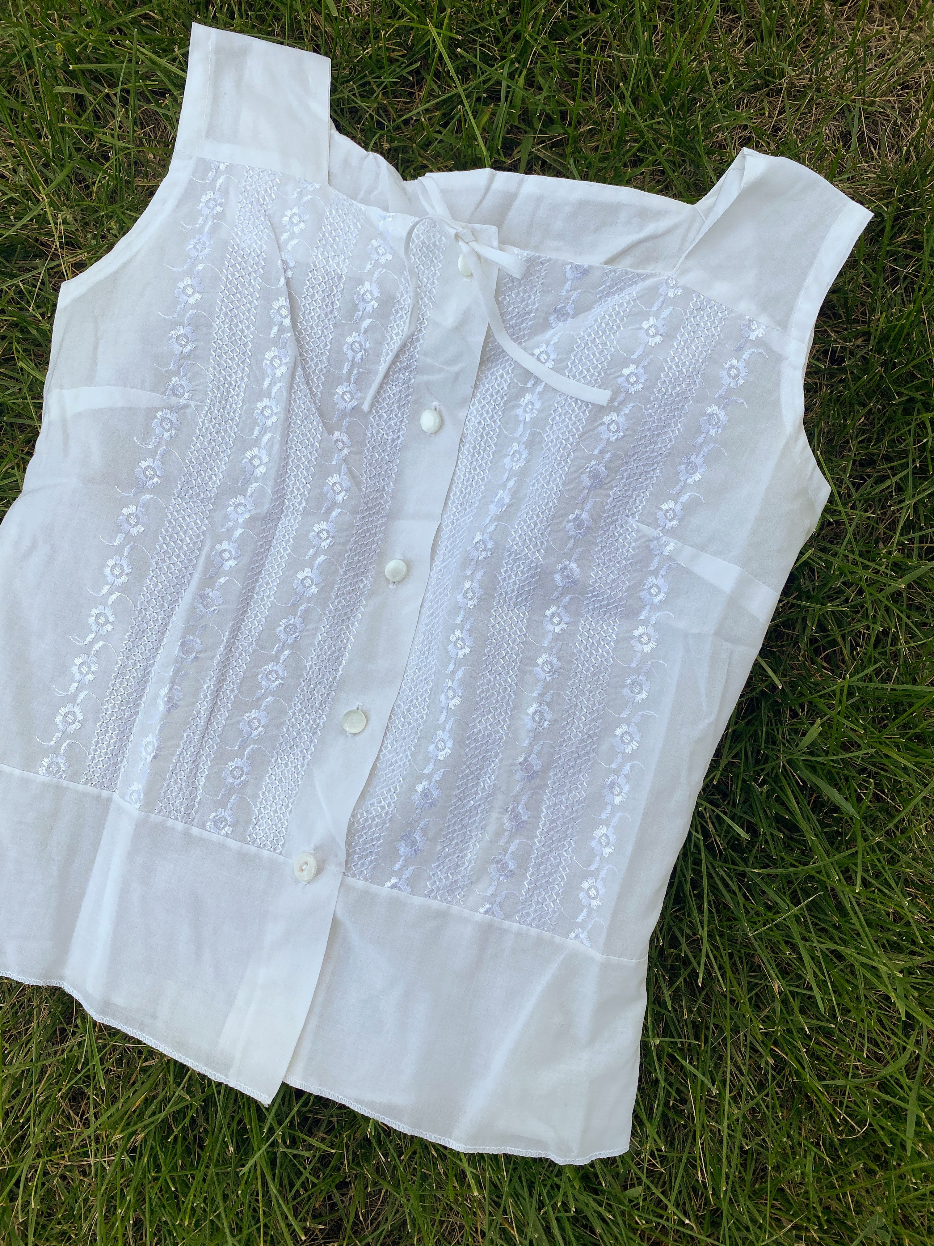 embroidered button front top