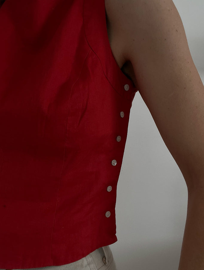 red sleeveless top