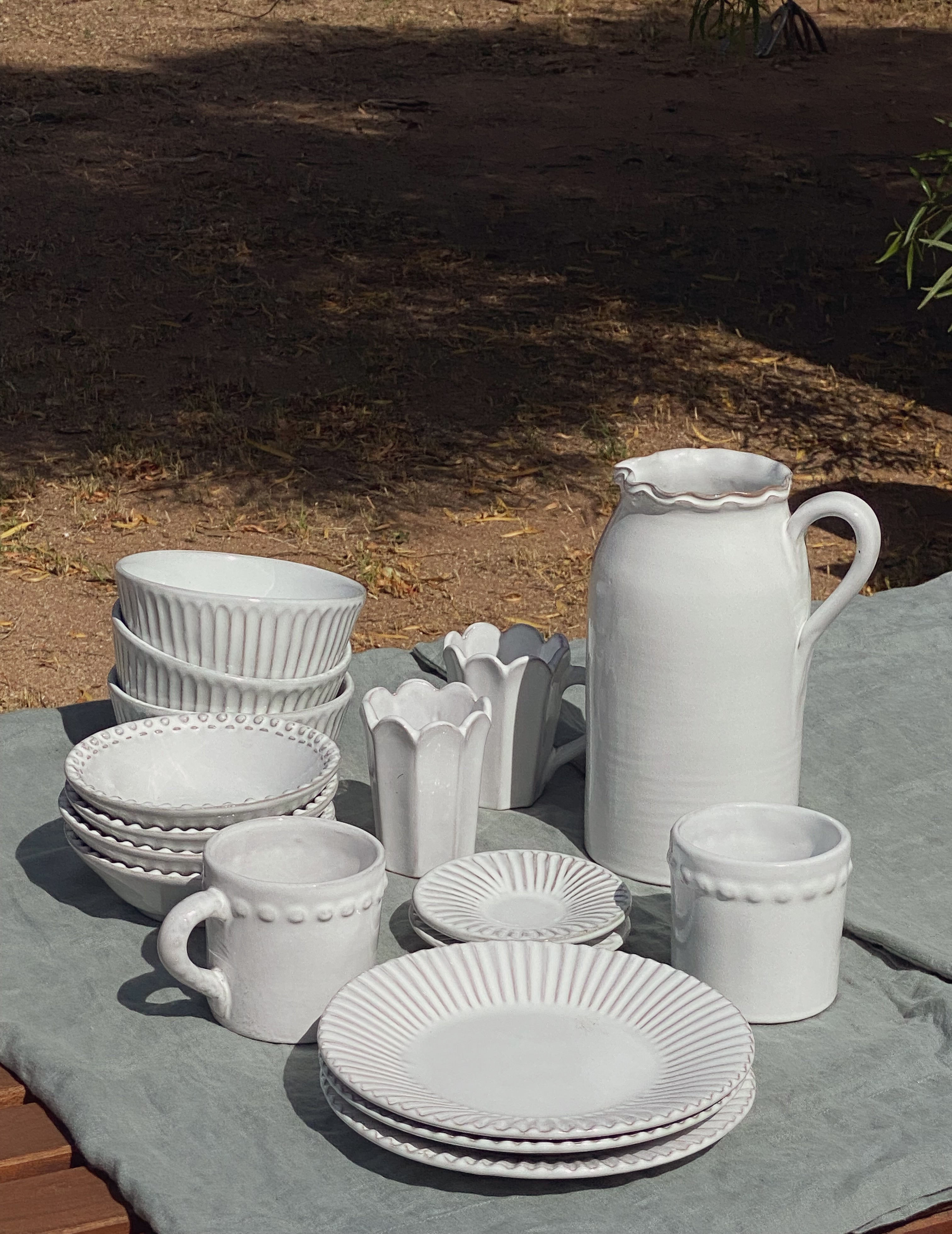 white terracotta pitcher