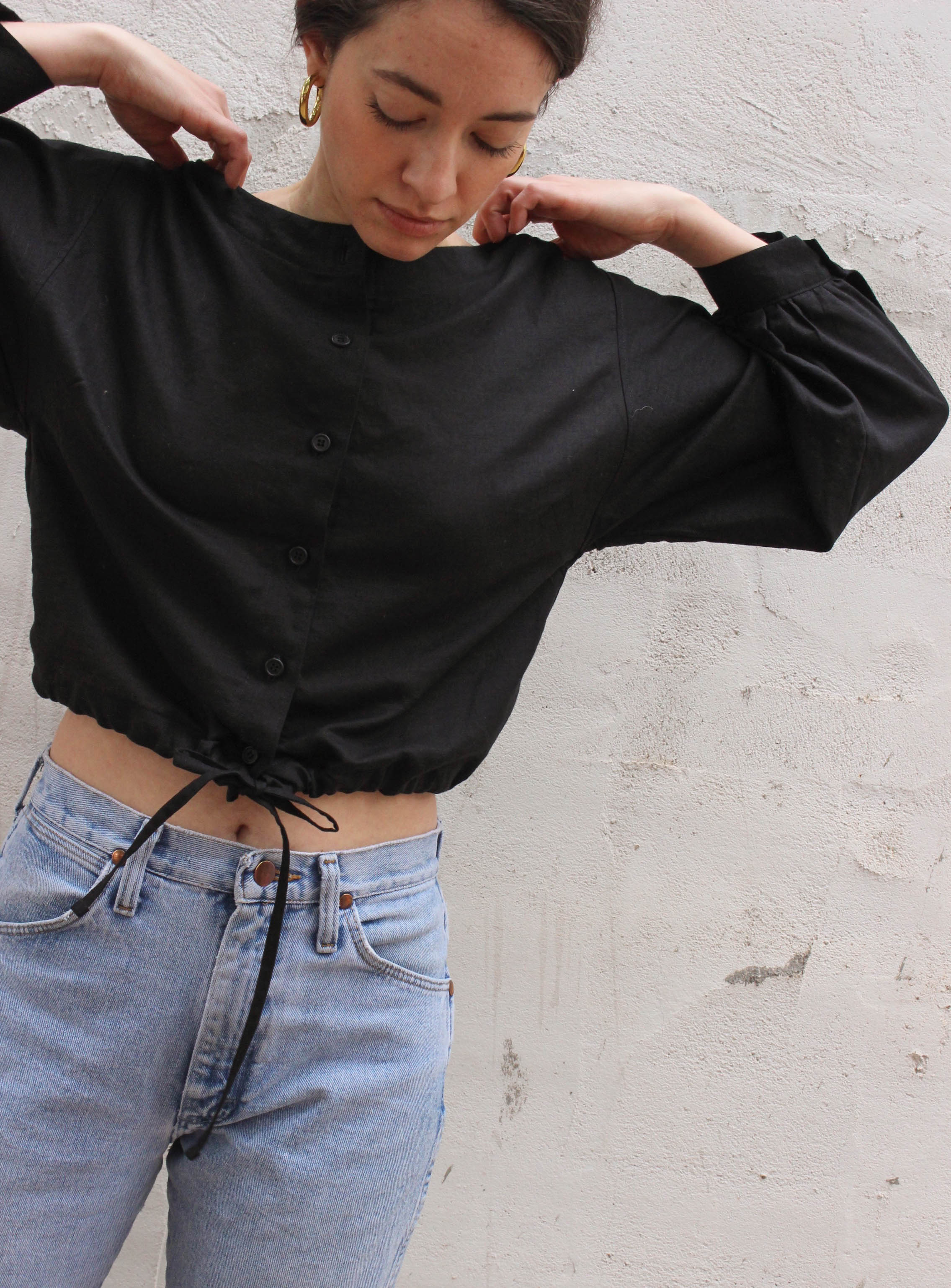 full sleeve drawstring blouse | black