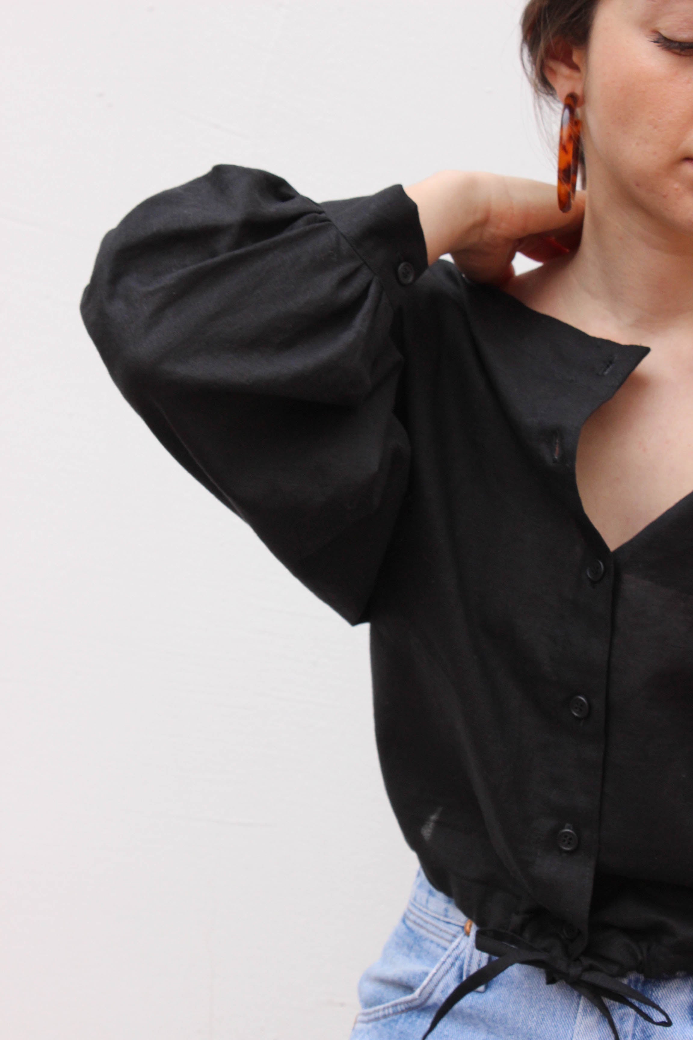 full sleeve drawstring blouse | black