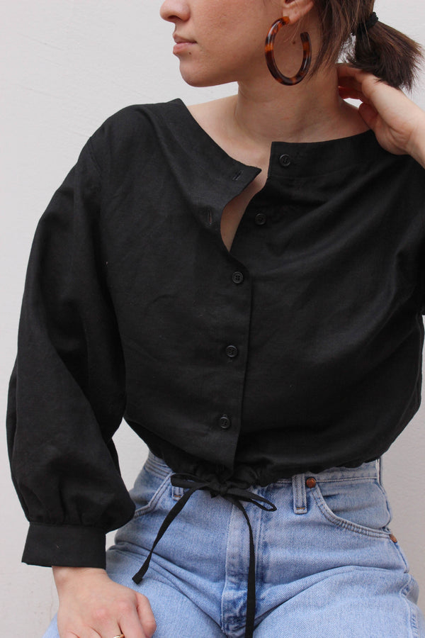 full sleeve drawstring blouse | black