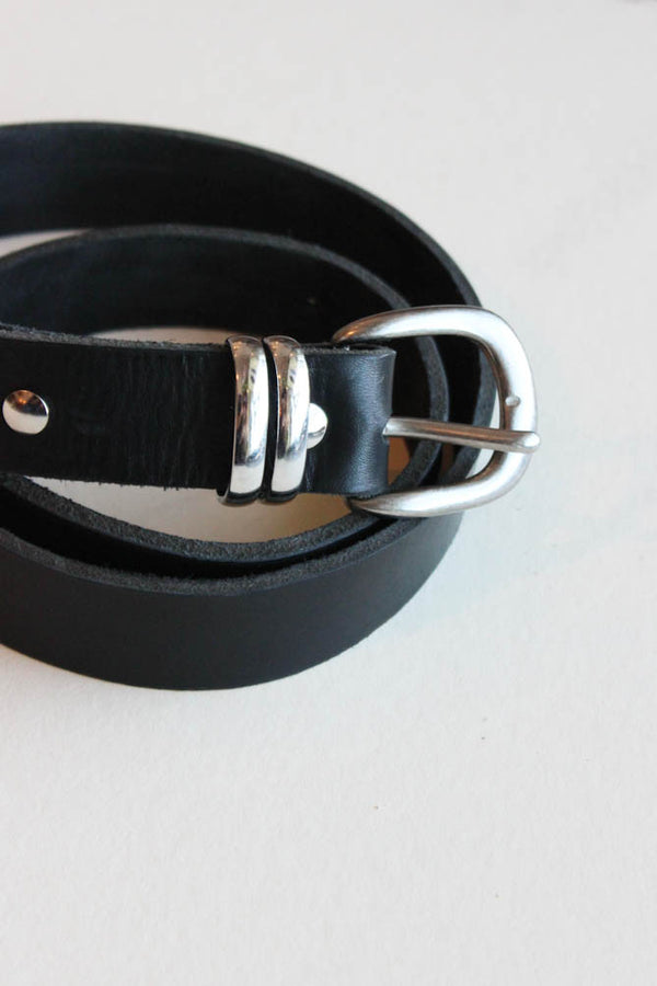 black leather belt - silver double loop
