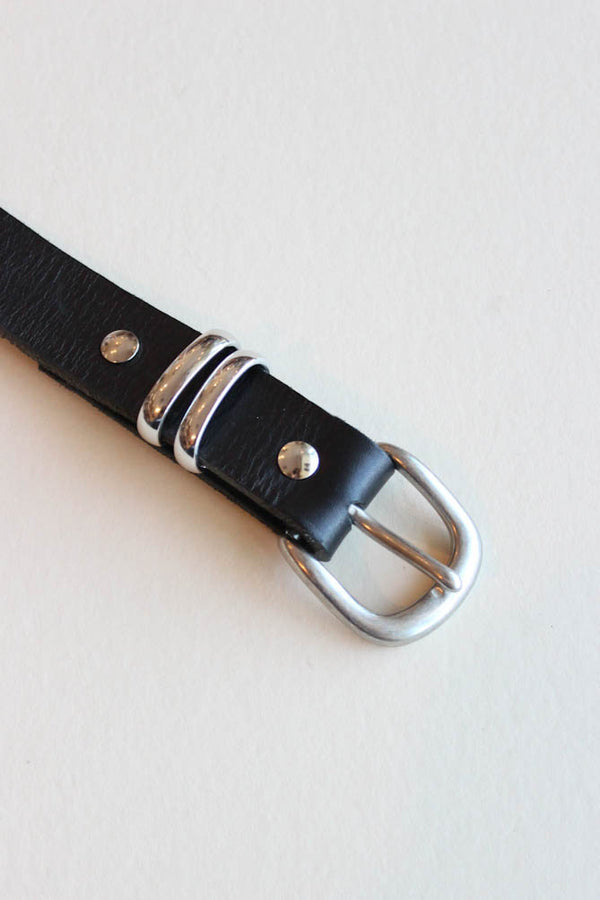 black leather belt - silver double loop