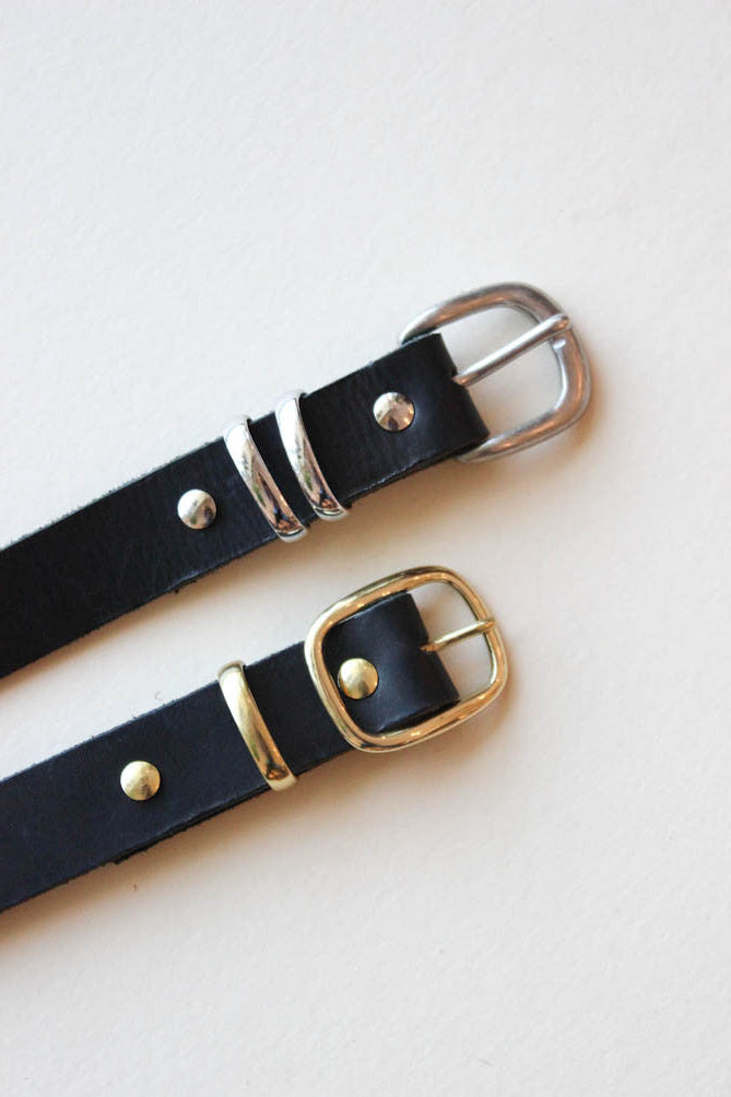 black leather belt - silver double loop